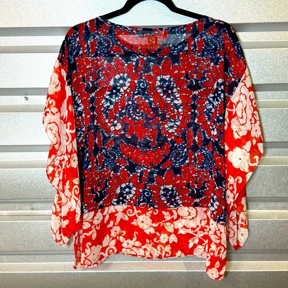 Michael Michael Kors Boho Floral Kimono Poncho‎ Top Floral Sheer Lightweight - Picture 2 of 7